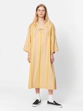 Nué Notes Yellow Stripe Tie-Neck Midi Dress